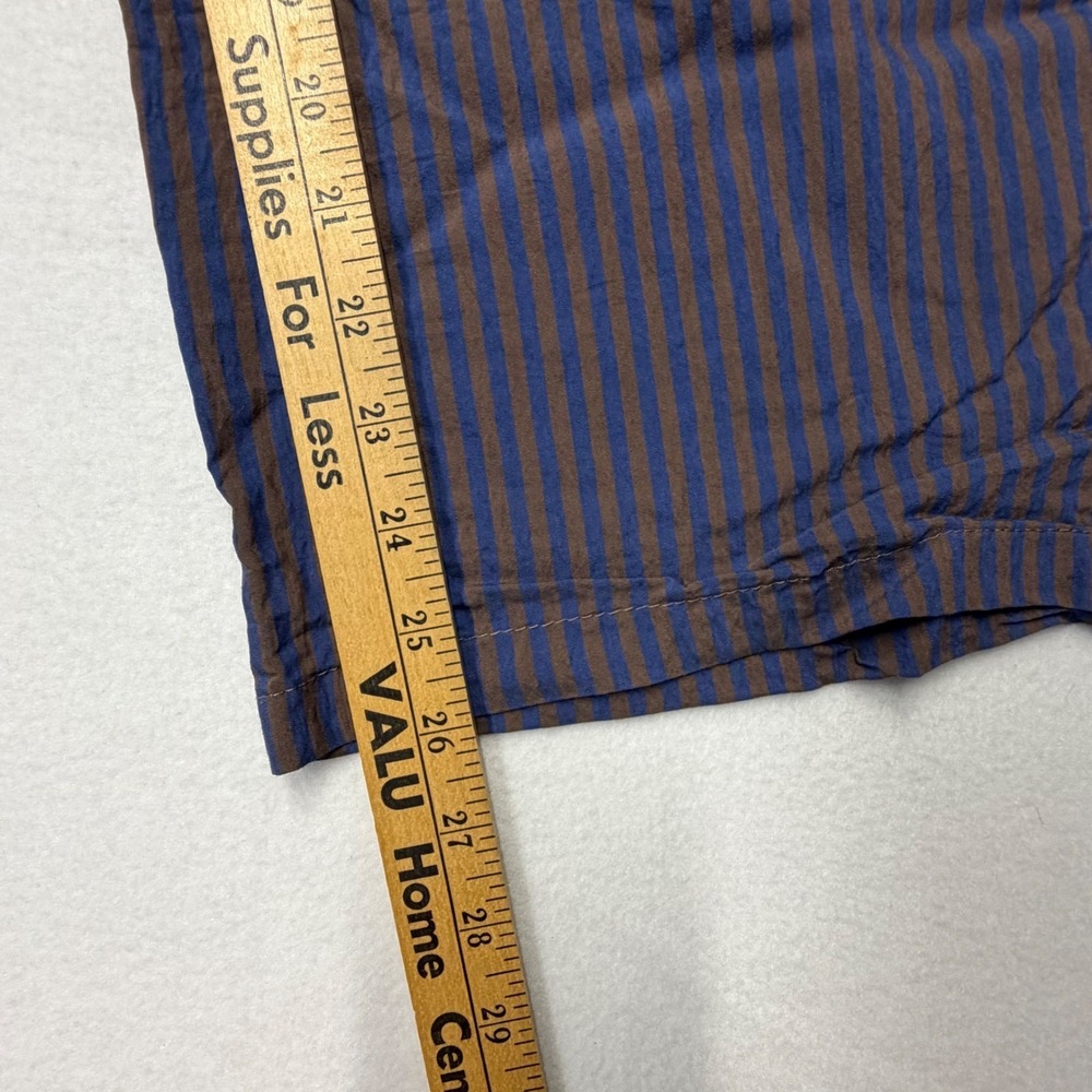 Zara Wide Leg Striped Pants Blue Brown Elastic Waist Drawstring Womens M - Picture 7 of 7
